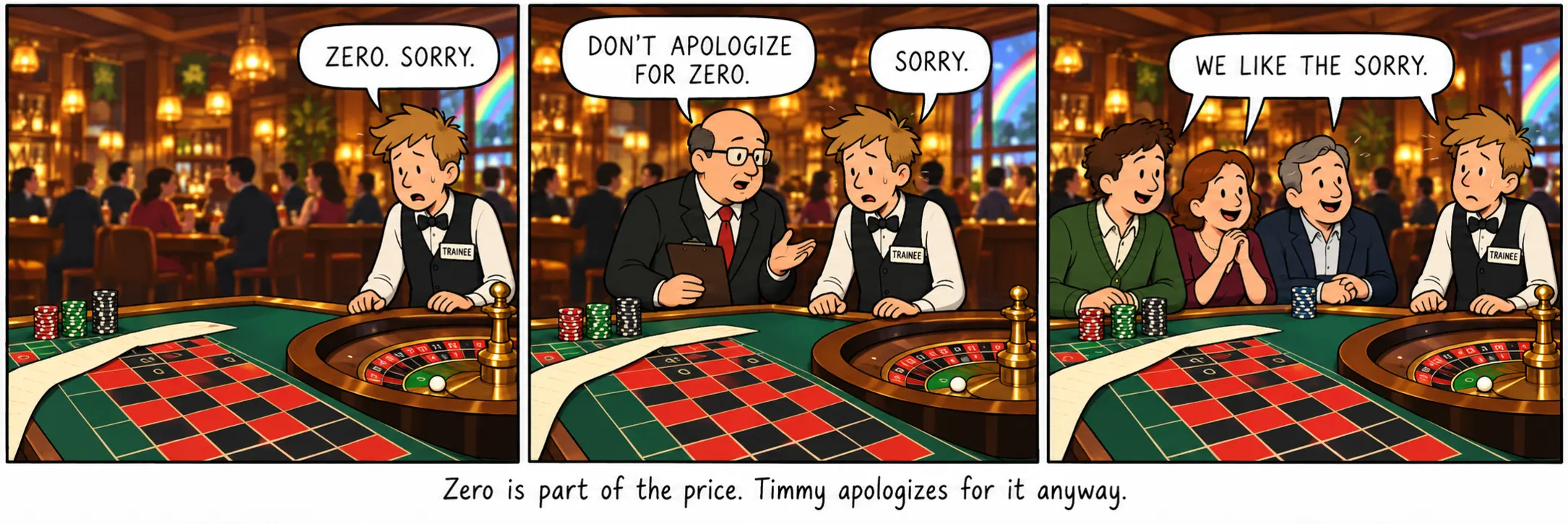 शून्य कीमत का हिस्सा है। Timmy फिर भी इसके लिए माफ़ी माँगता है।